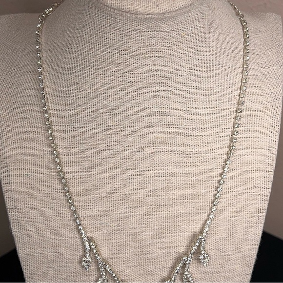 RHINESTONE SILVER NECKLACE WEDDING EVENT GIFT FORMAL PAGEANT - Picture 6 of 7